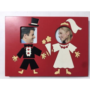 Unique Macys Wedding Engagement Frame Painted Wood Intarsia Whimsy 2” Photos